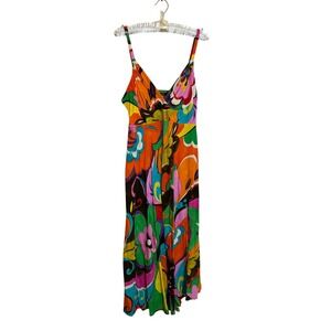 JAMS WORLD Midi Dress Size L Multicolor Taffy Print Beachy Made in Hawaii USA